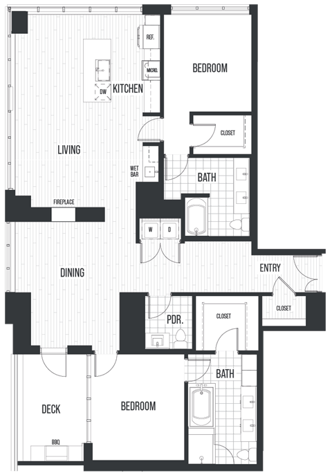 Penthouse 2805. A 2 bedroom, 2.5 bath penthouse floor plan at The Quincy in Downtown Denver.